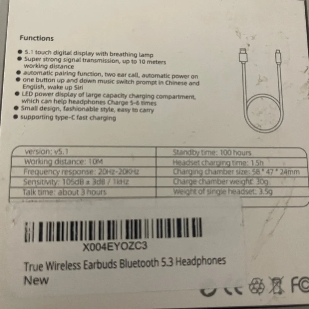 NEW TWS H20T Bluetooth 5.3 Wireless Earbuds LED Touch Display USB-C White